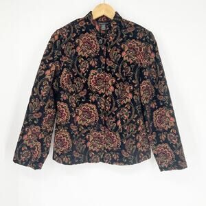 Vintage Portrait Textured Tapestry Embroidered Cottagecore Floral Jacket Medium